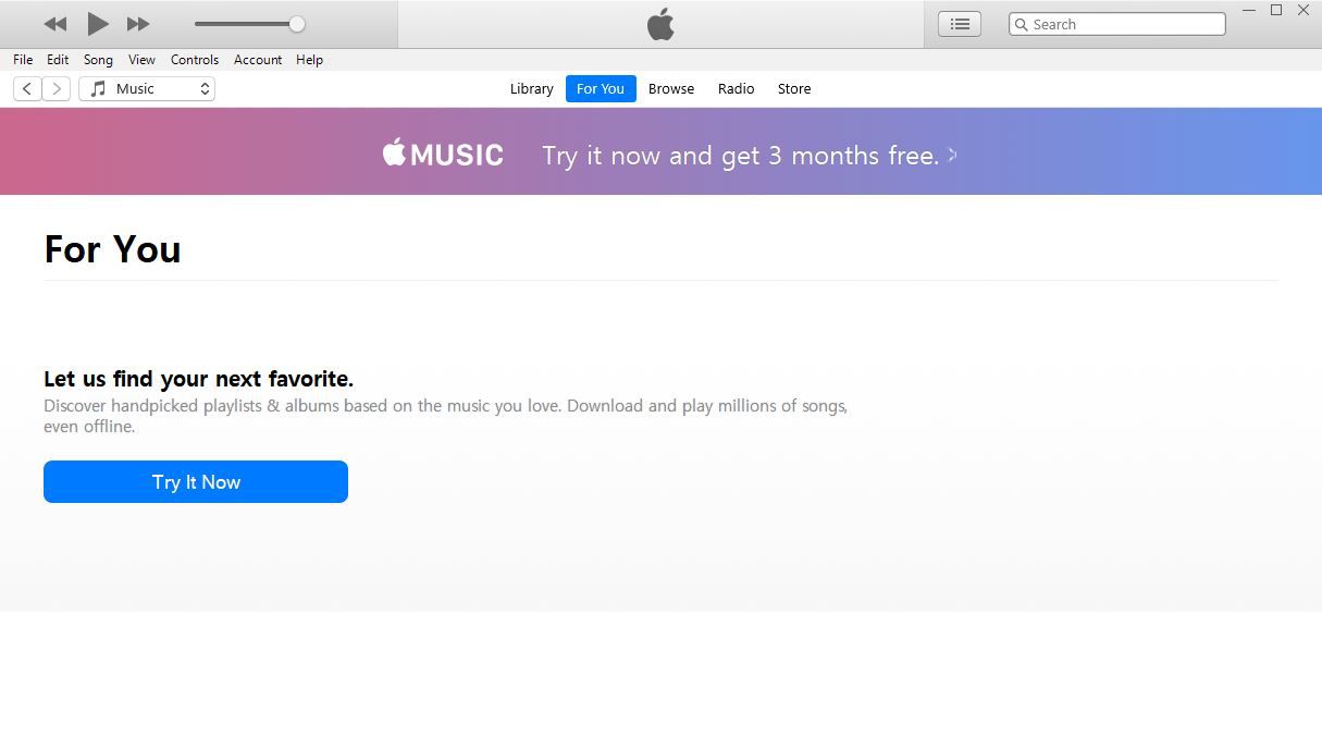Uma captura de tela da tela do iTunes Apple Music