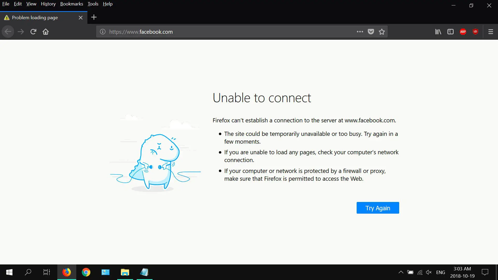 Uma captura de tela do Firefox tentando visitar um site bloqueado.
