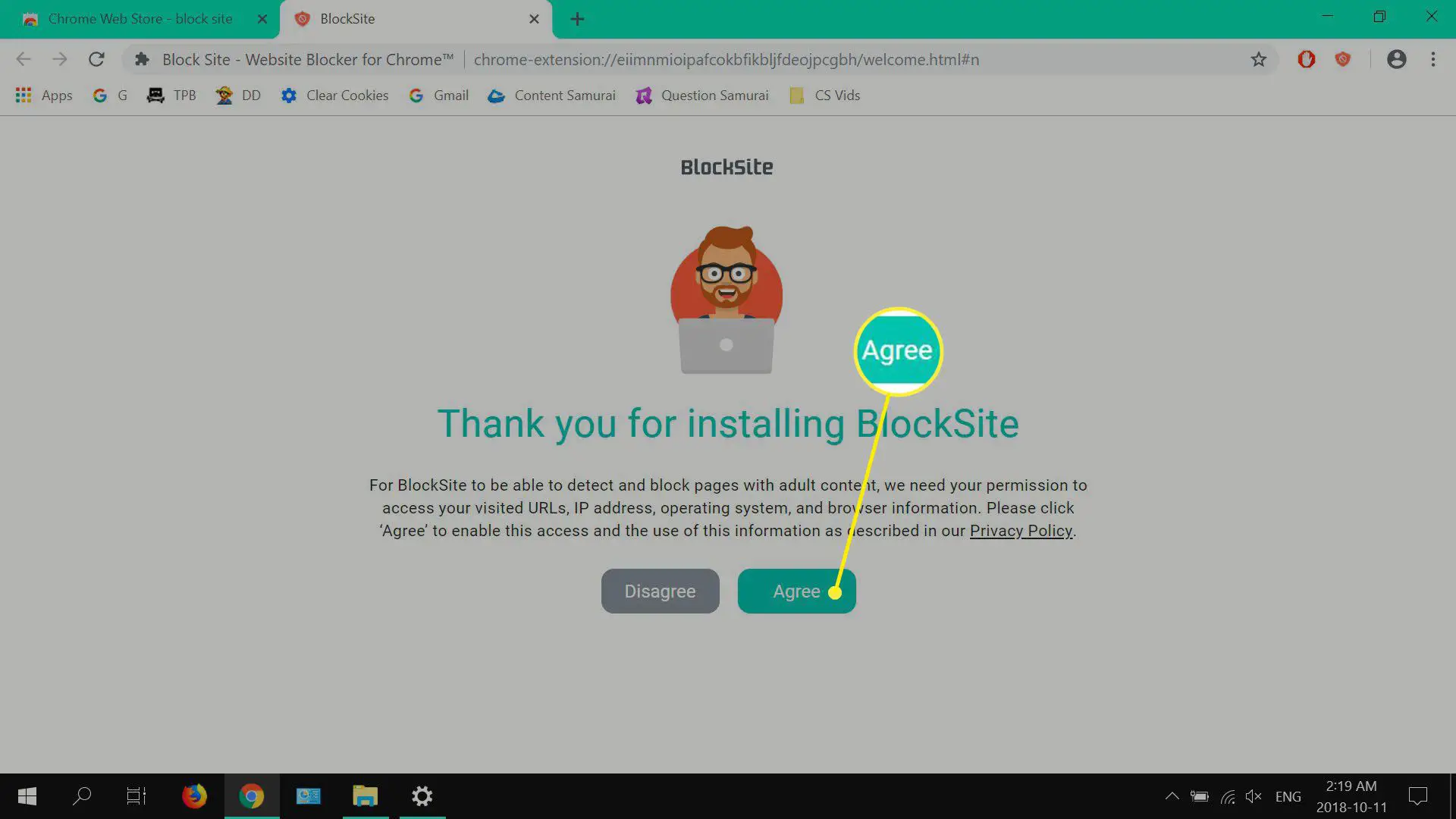 Isenção de responsabilidade do BlockSite.