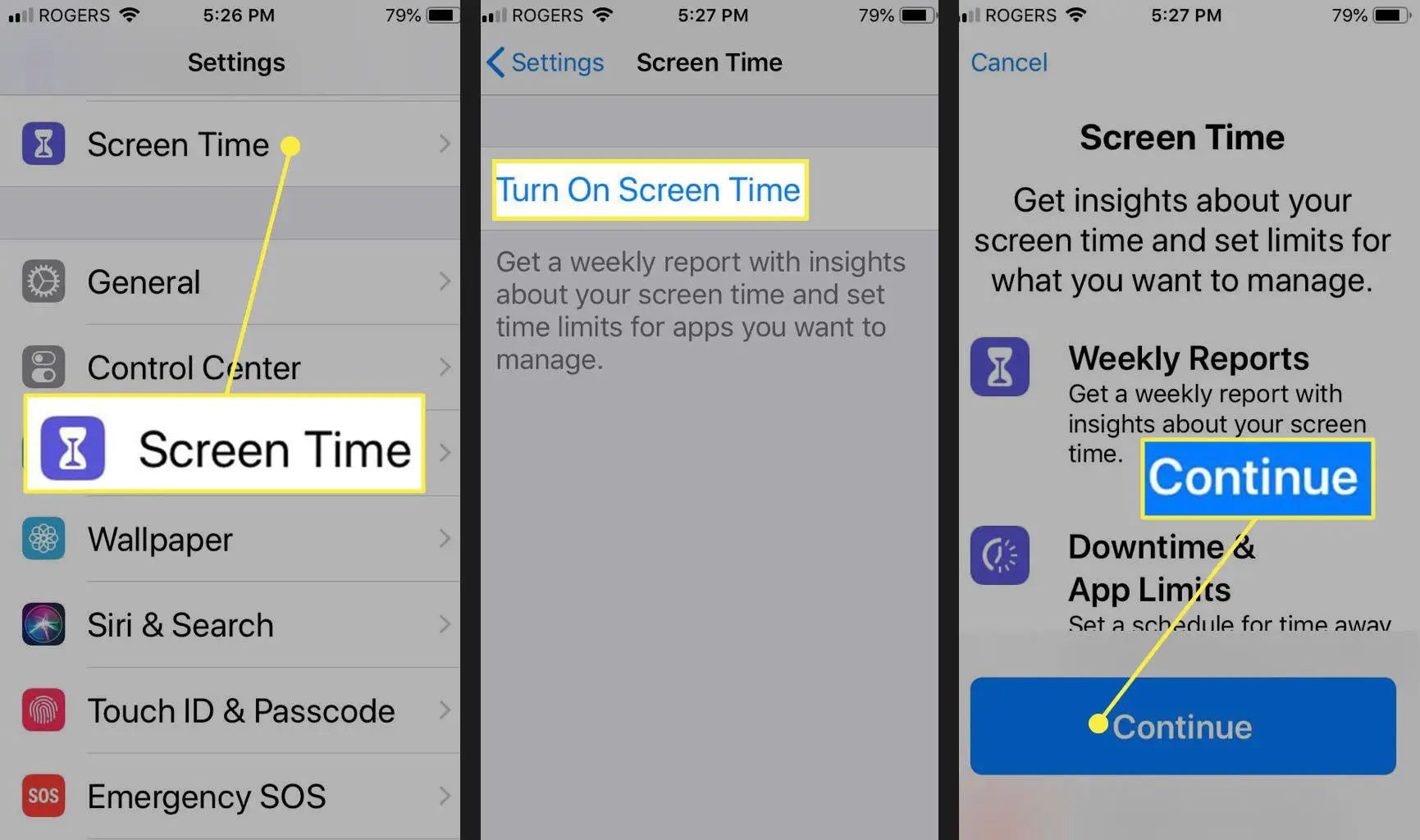 habilite o Tempo de tela em um iPhone ou iPad.