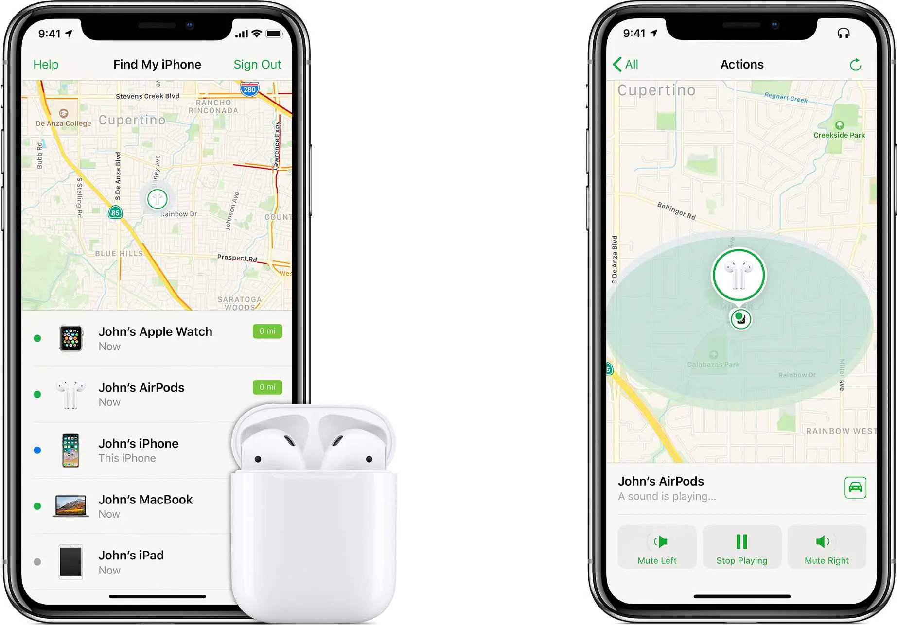 O recurso Find My AirPods no iPhone.