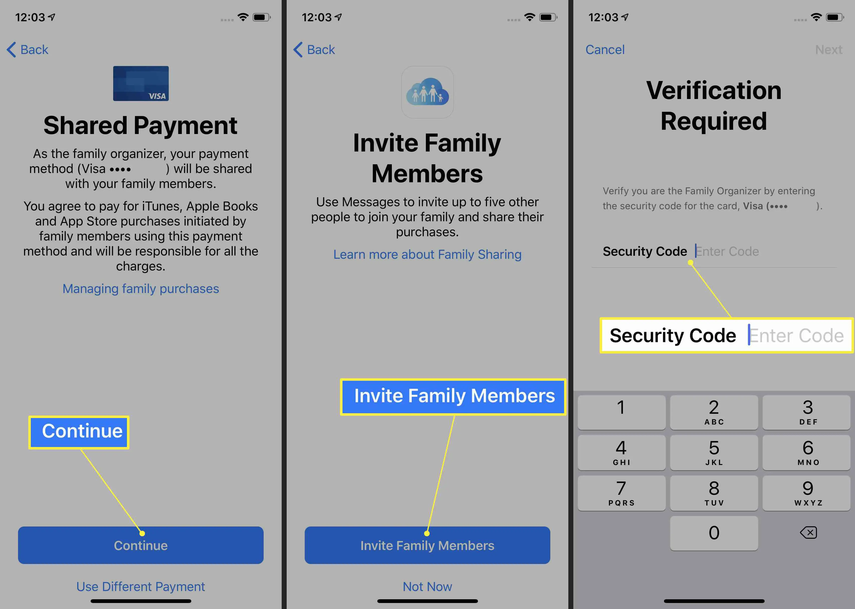 Pagamento e convite do Family Sharing no iPhone