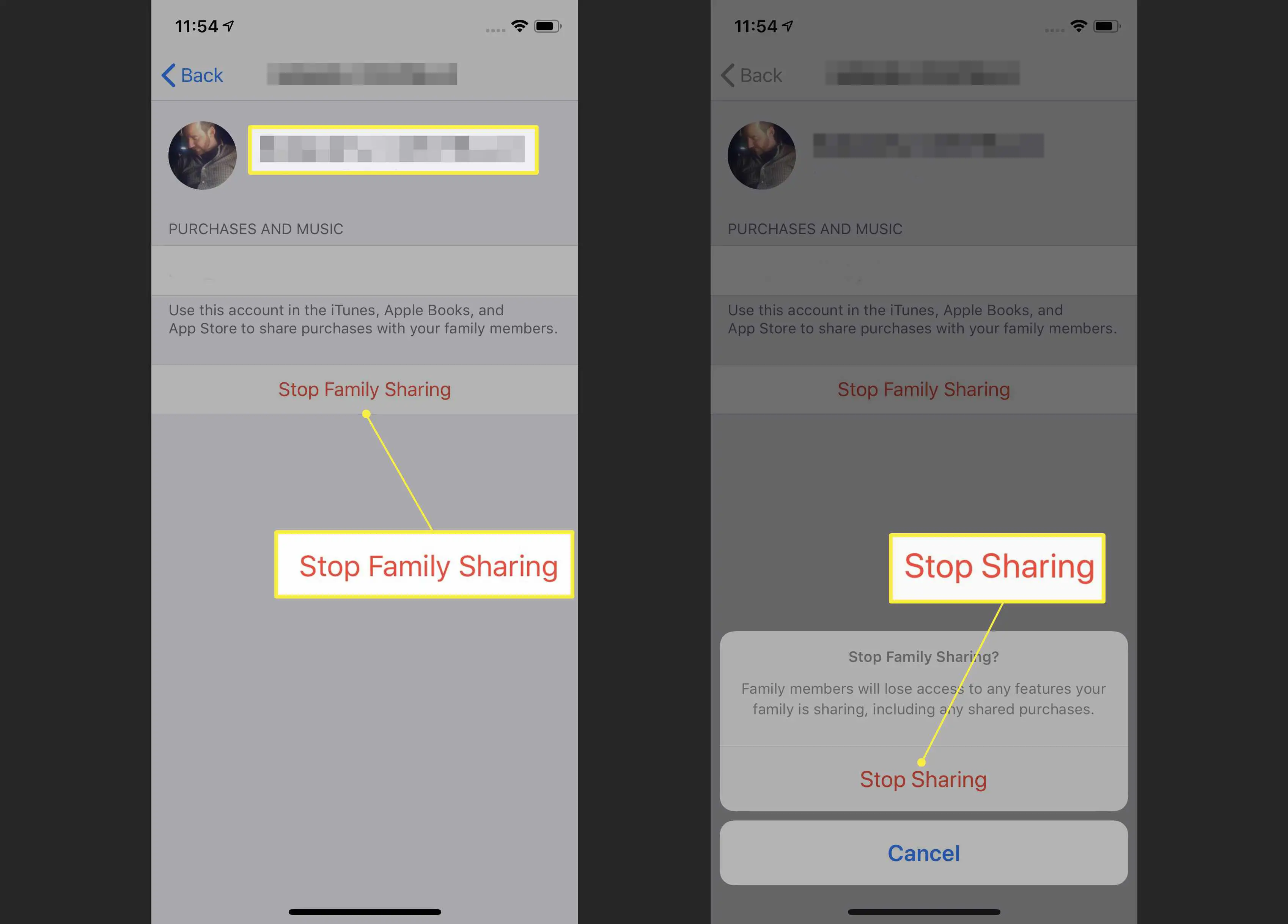 Interrompendo o Compartilhamento Familiar no iPhone