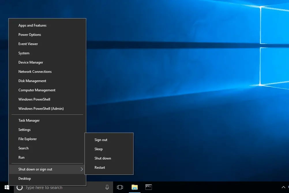 opções de reiniciar e desligar no Windows 10