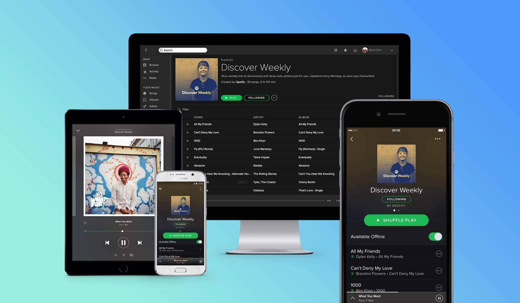 Spotify Music Service rodando em múltiplas plataformas.