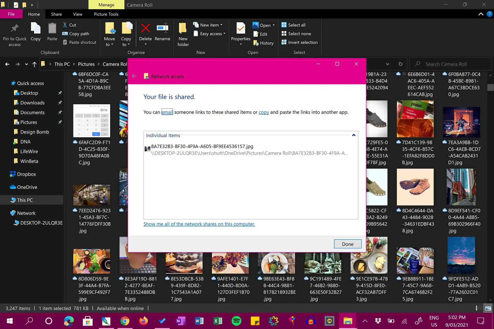 Um arquivo compartilhado em um PC com Windows a partir de um Surface Pro.