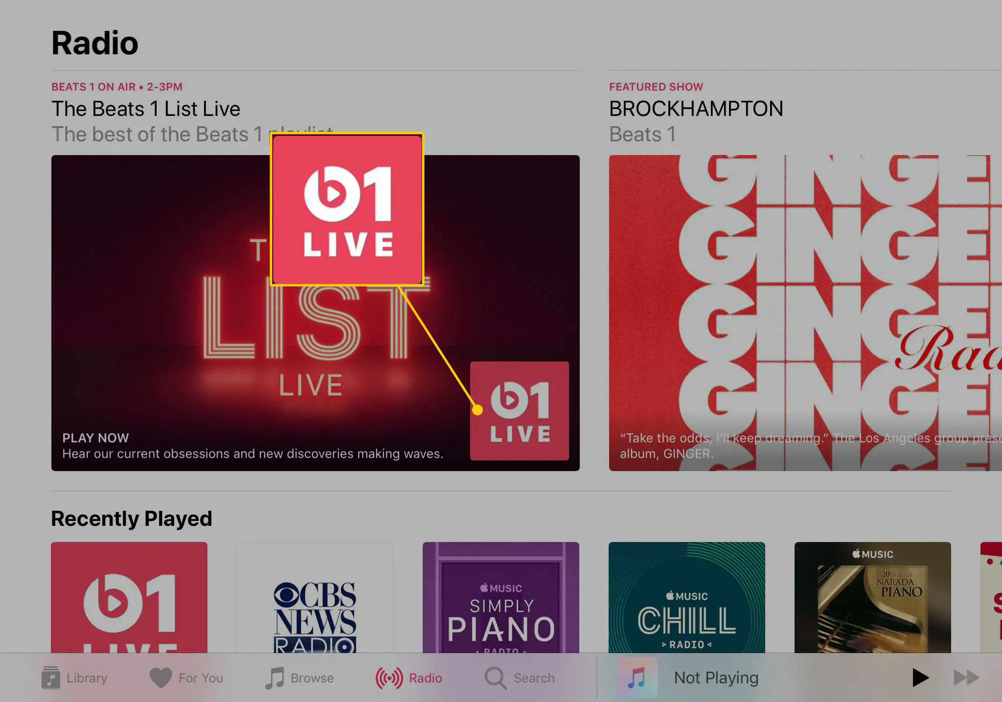 Beats 1 List Live no aplicativo iOS Music
