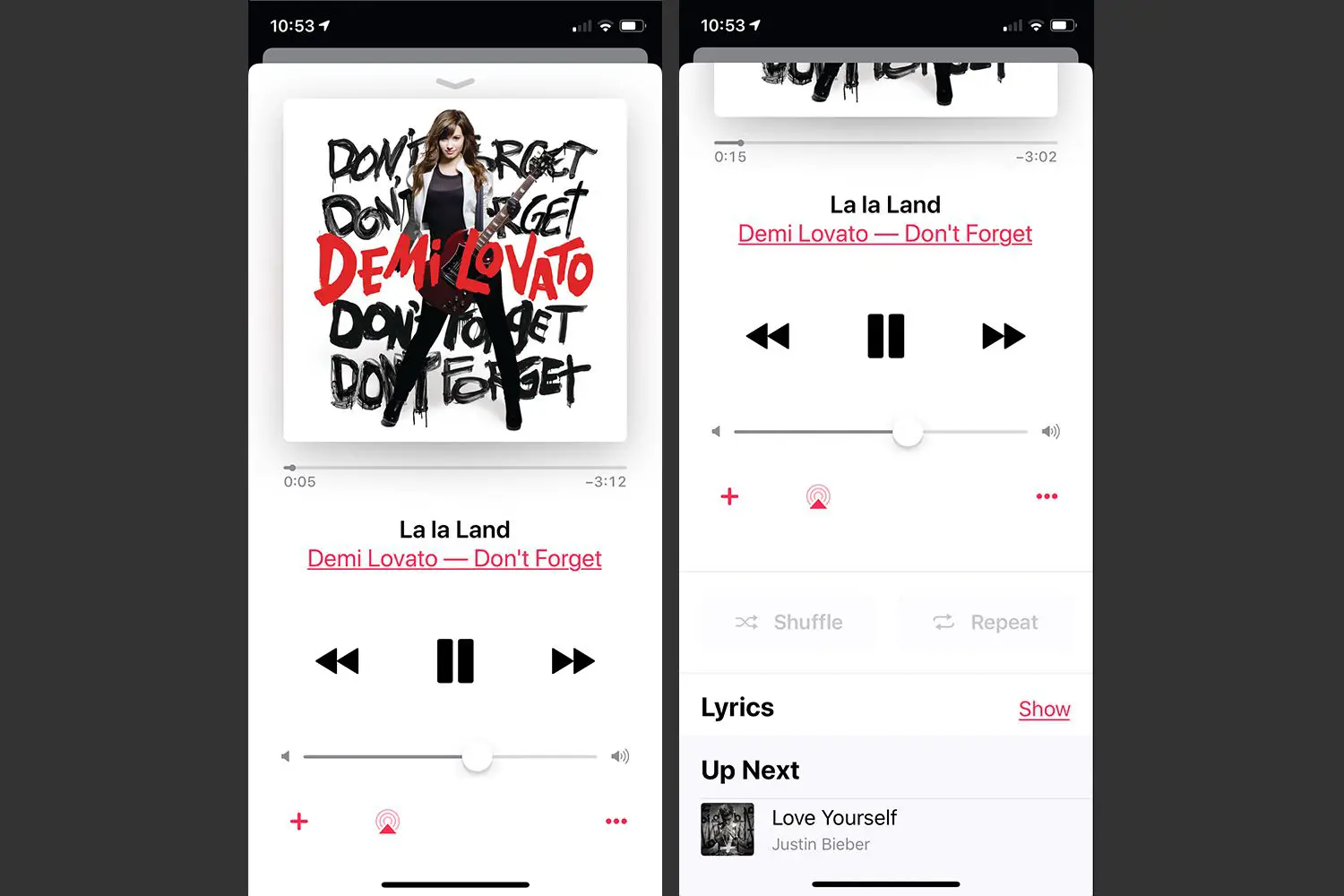 Controles de reprodução no aplicativo de música para iPhone