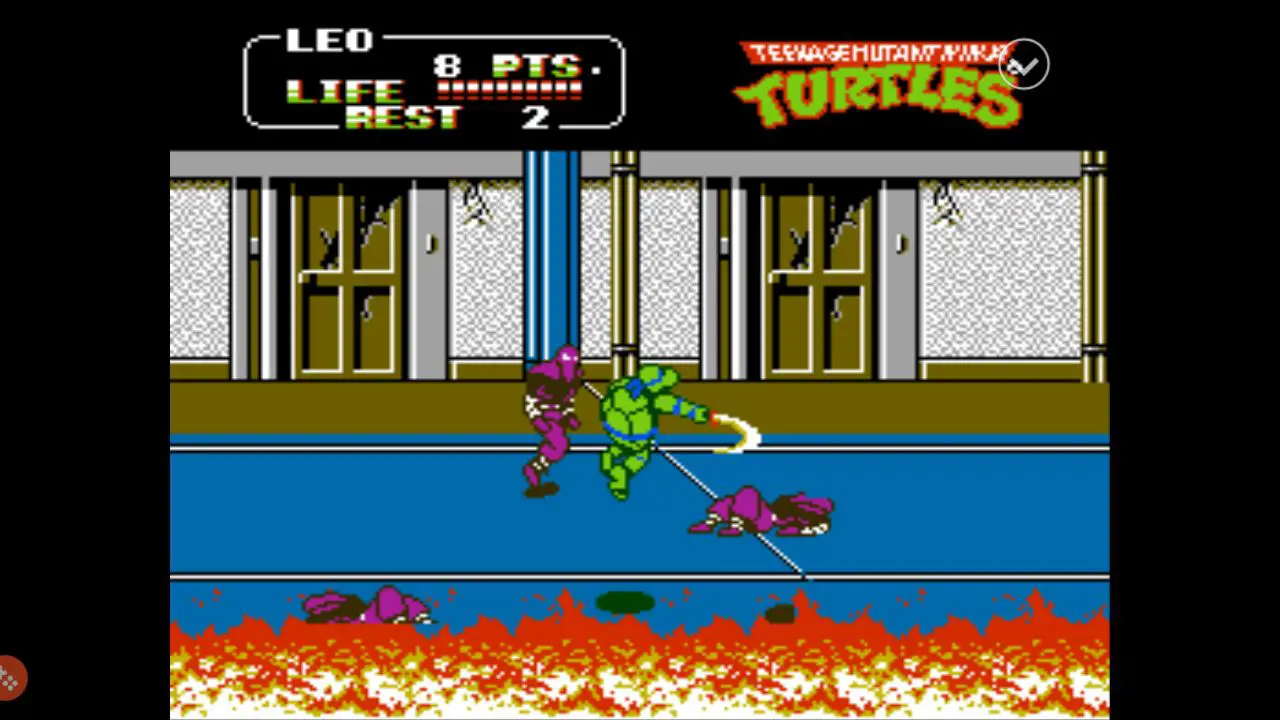 Teenage Mutant Ninja Turtles 2 para NES em execução na Nestopia para Android