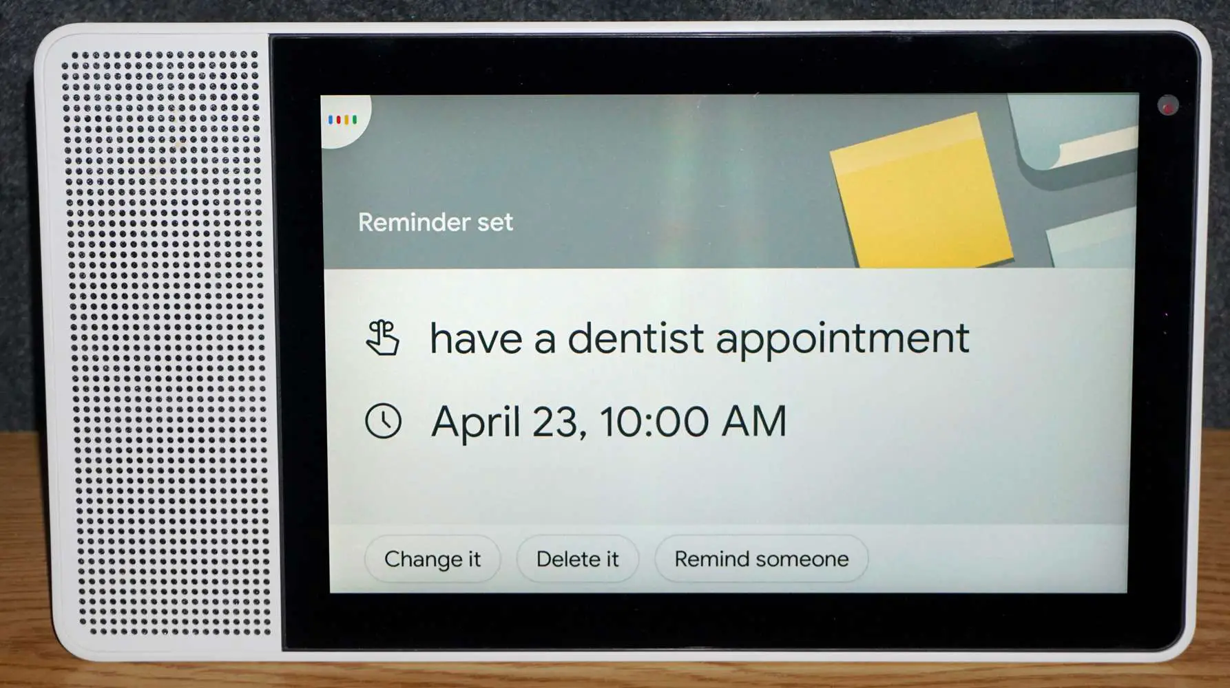 Lenovo Google Smart Display - Exemplo de lembrete