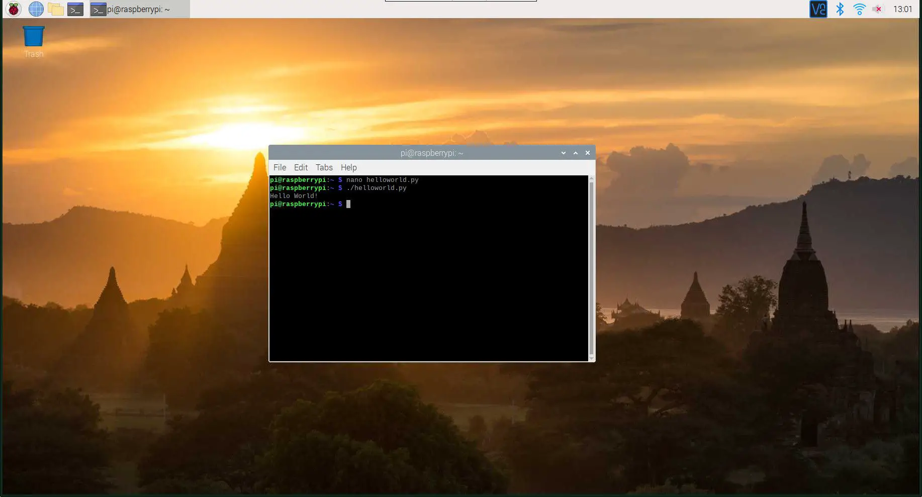 Python executa o script hello world no Raspberry Pi