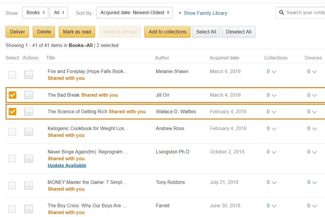 E-books compartilhados na Amazon