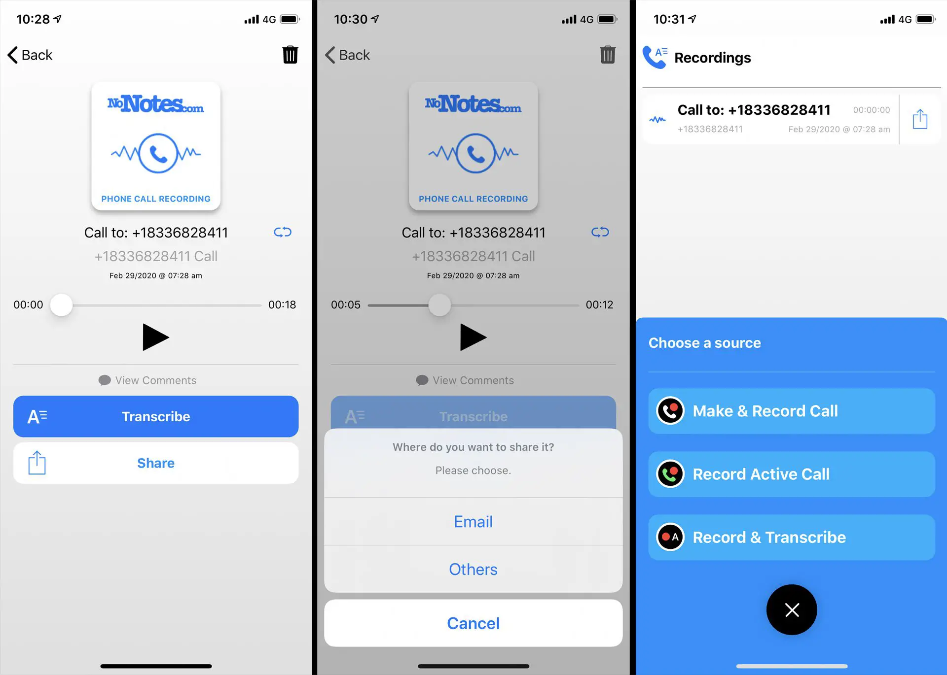 Call Record aplicativo de gravação e transcrição de chamadas do iPhone.