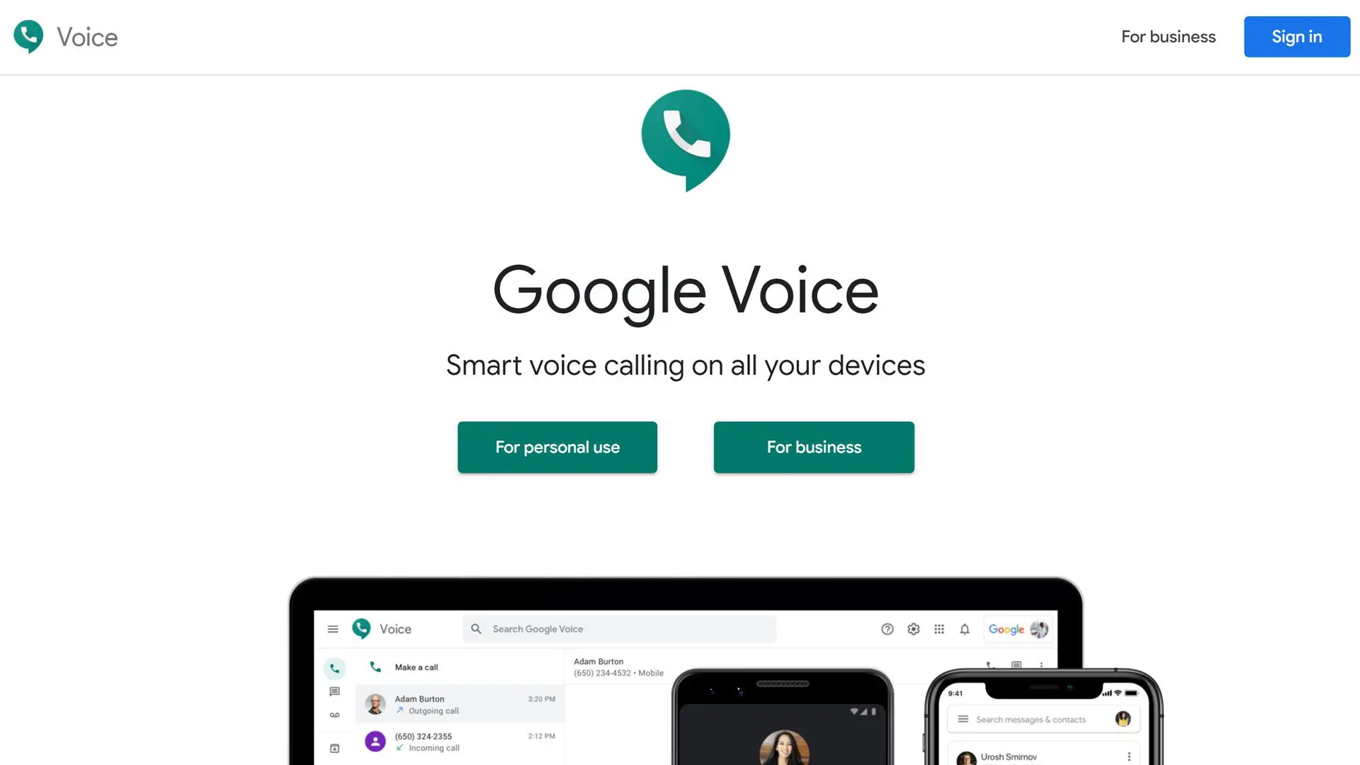 Site do Google Voice para fazer chamadas e gravá-las.