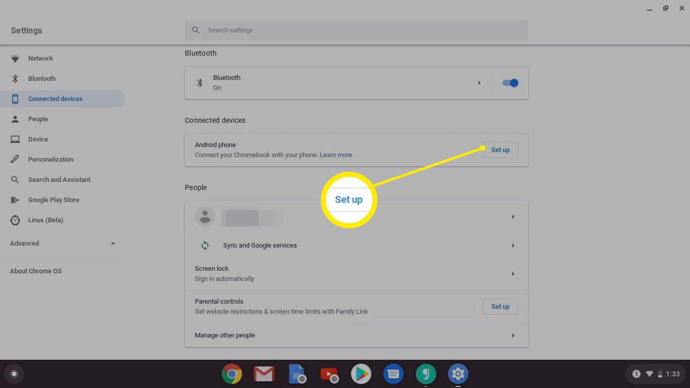 Configure os dispositivos conectados no Chromebook.