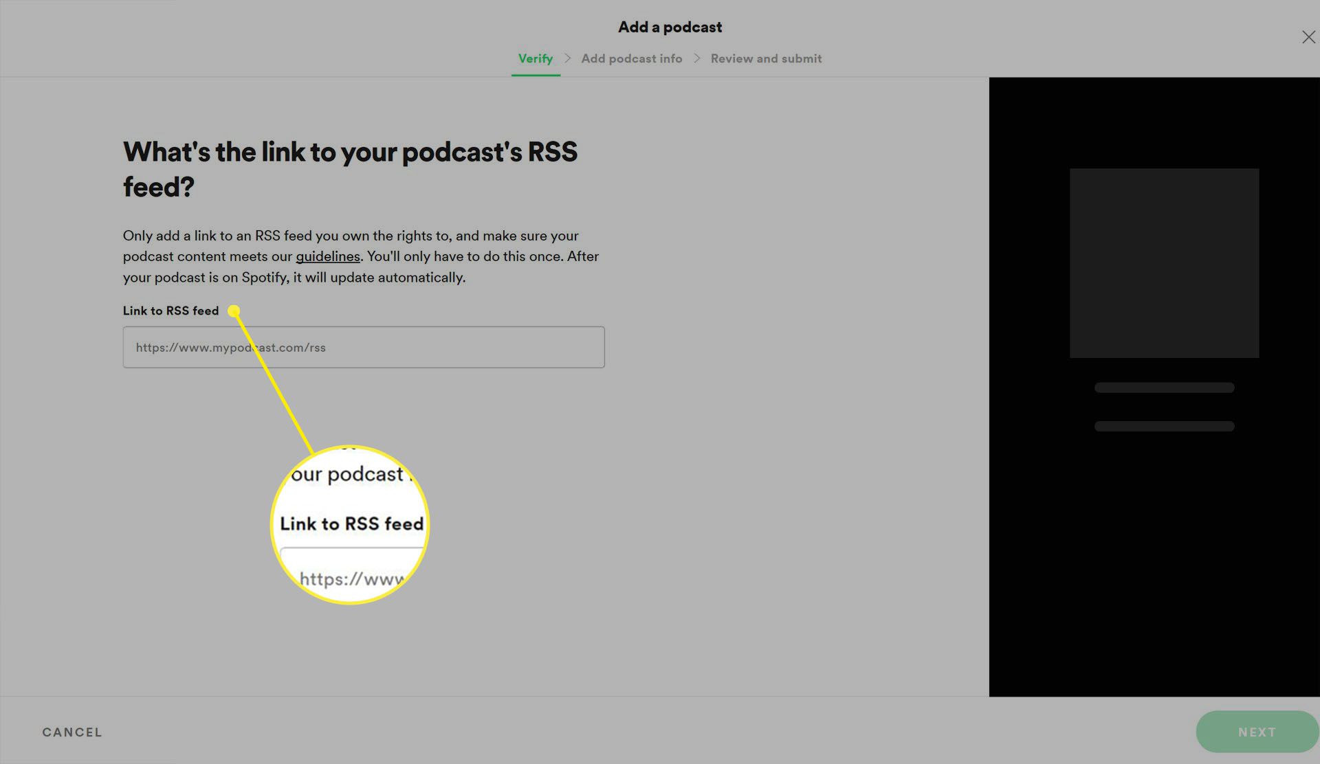 Envio de um podcast no site Spotify for Podcasters.