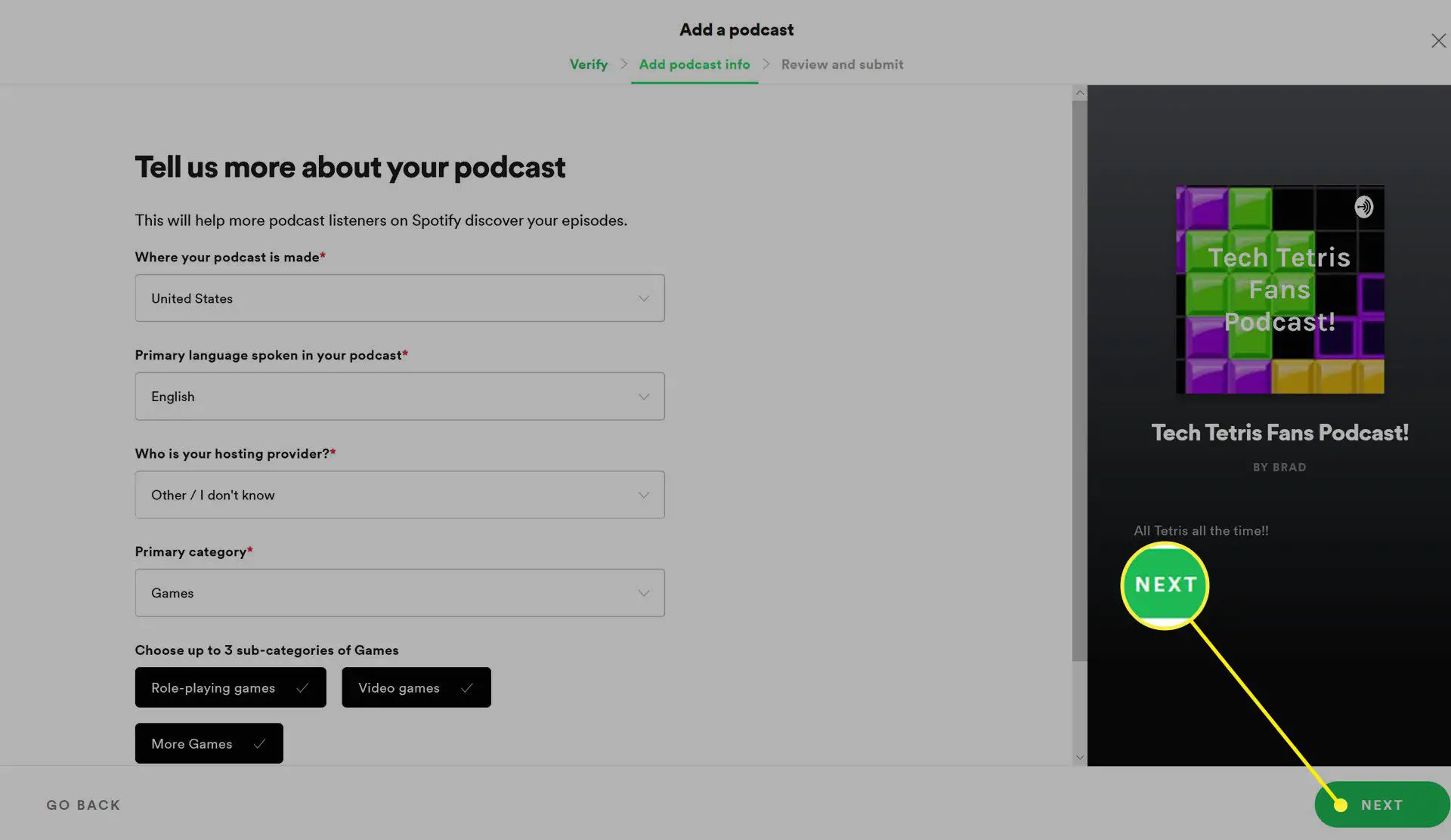 Envio de um podcast no site Spotify for Podcasters.