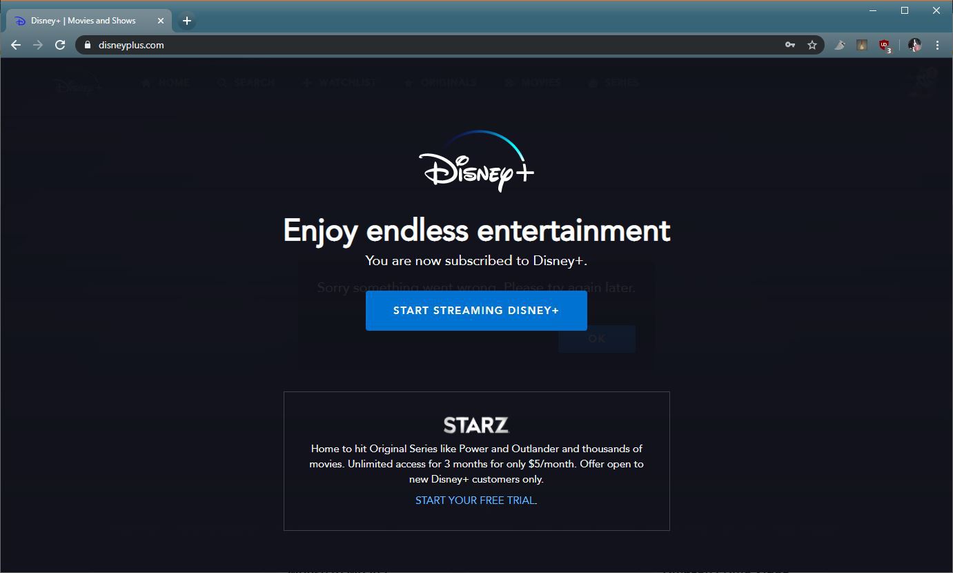 Uma captura de tela do Disney +