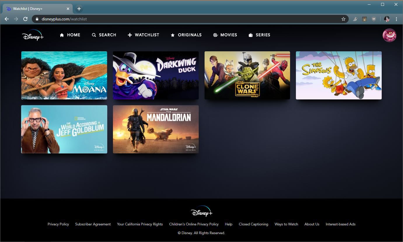 Uma captura de tela da Disney + Watchlist.