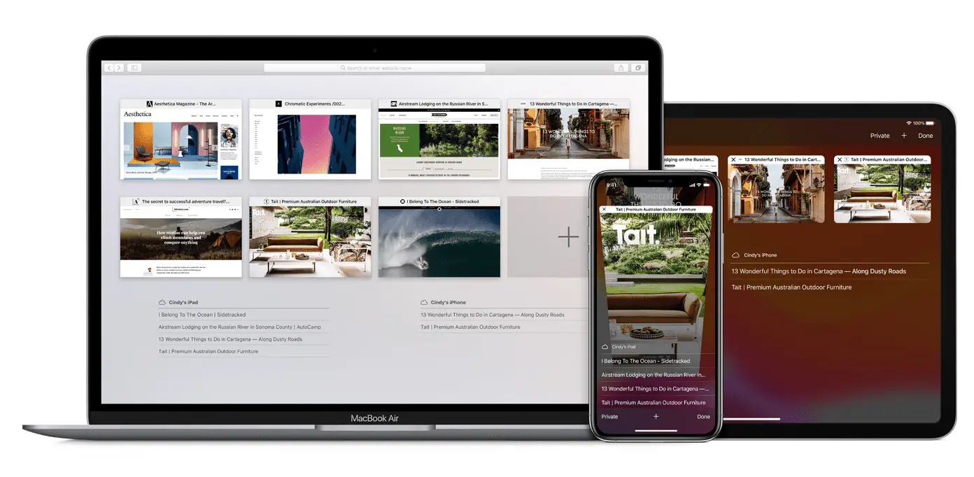 Visualização da guia do navegador Safari da Apple no iOS e macOS