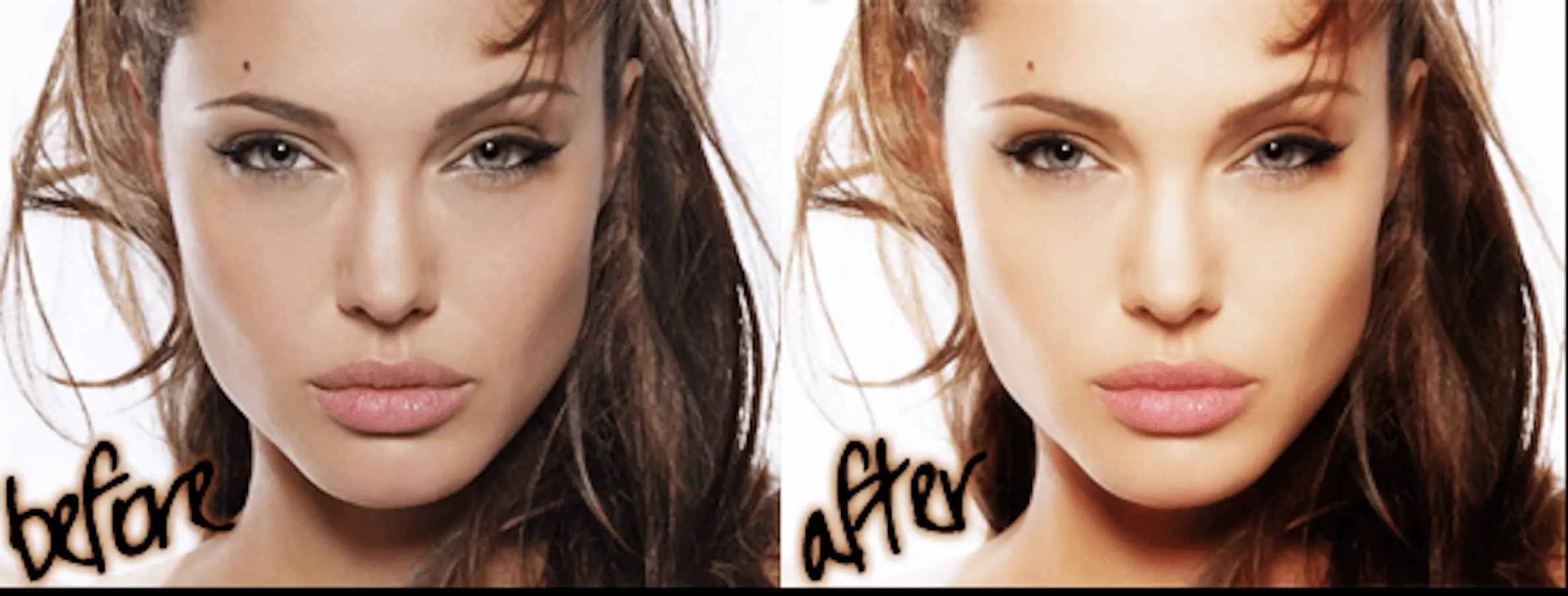 Skin Glow Enhancement ação gratuita do Photoshop mostrando antes e depois do rosto de uma mulher