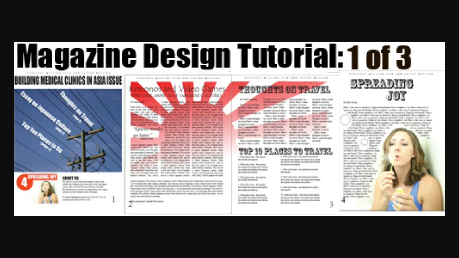 Captura de tela do tutorial do design da revista.