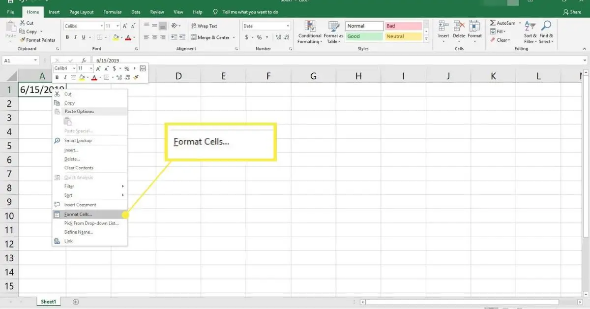 Selecionando Formatar células clicando com o botão direito no Excel.