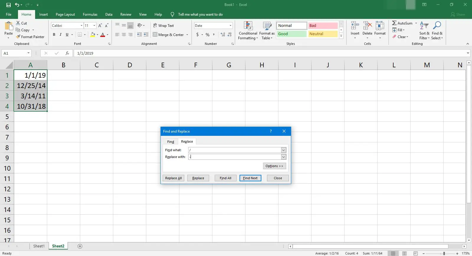 A caixa de diálogo Localizar e substituir no Excel.
