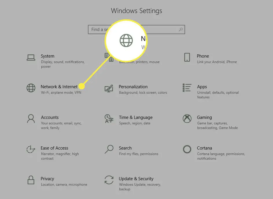 Uma captura de tela das configurações do Windows com a seção Rede e Internet destacada