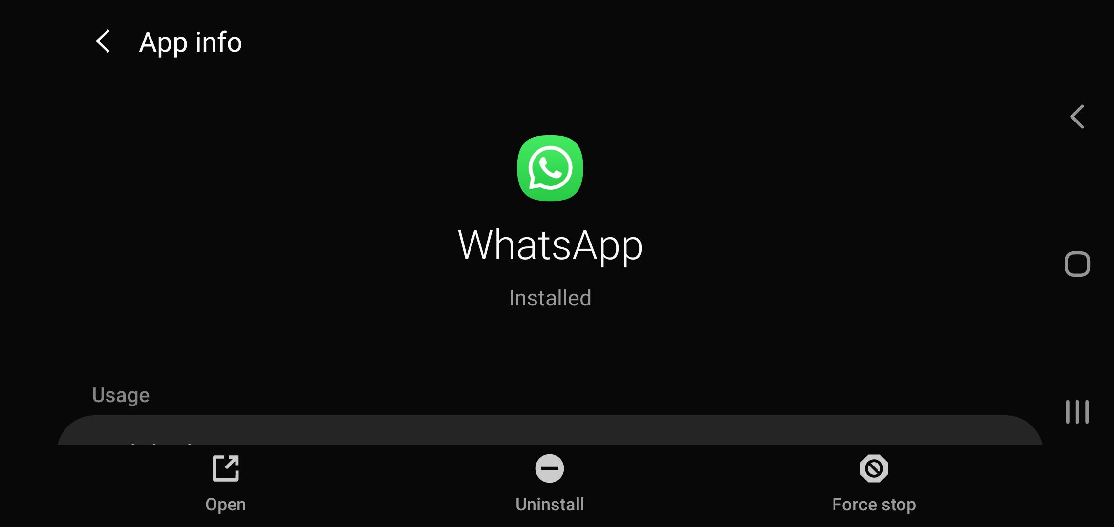 Captura de tela da desinstalação do WhatsApp