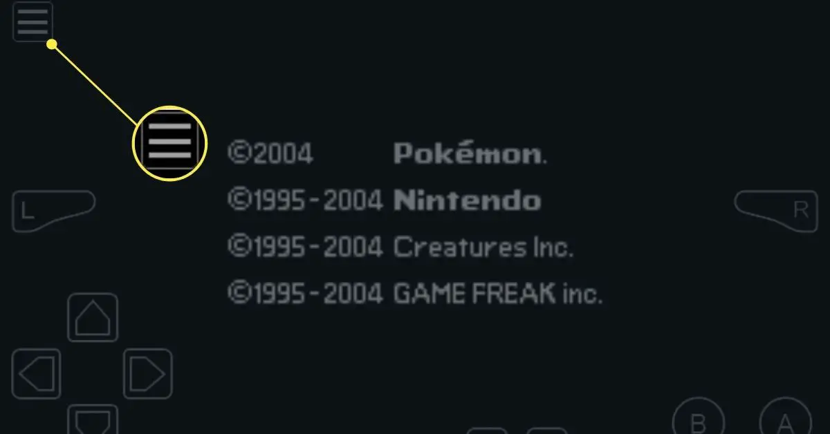 Botão de menu no emulador de Game Boy