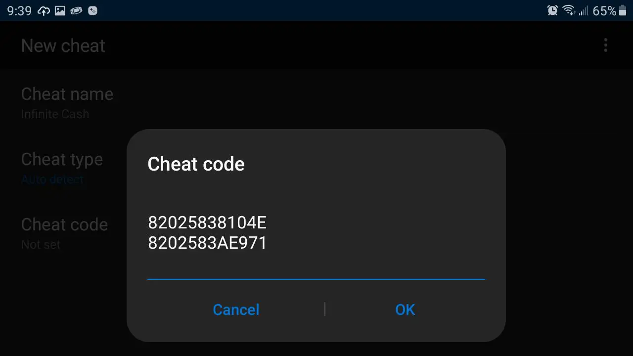 Código de trapaça inserido no emulador GBA