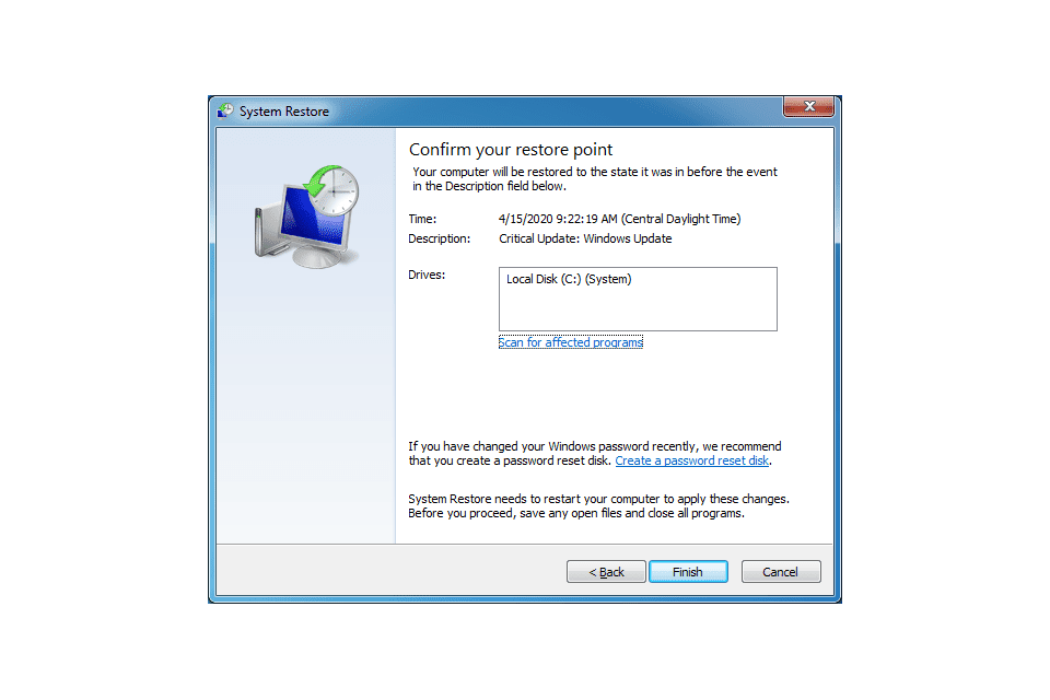Utilitário de restauração do sistema do Windows 7