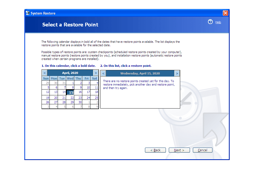 Utilitário de restauração do sistema do Windows XP