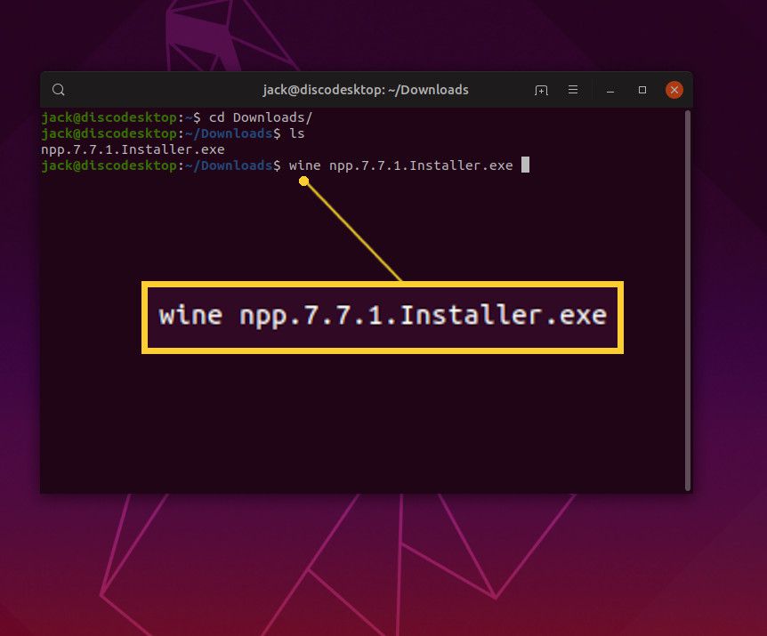 Captura de tela da instalação do Notepad ++ com WINE.