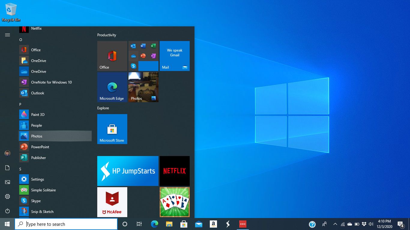 Fotos no menu Iniciar do Windows 10
