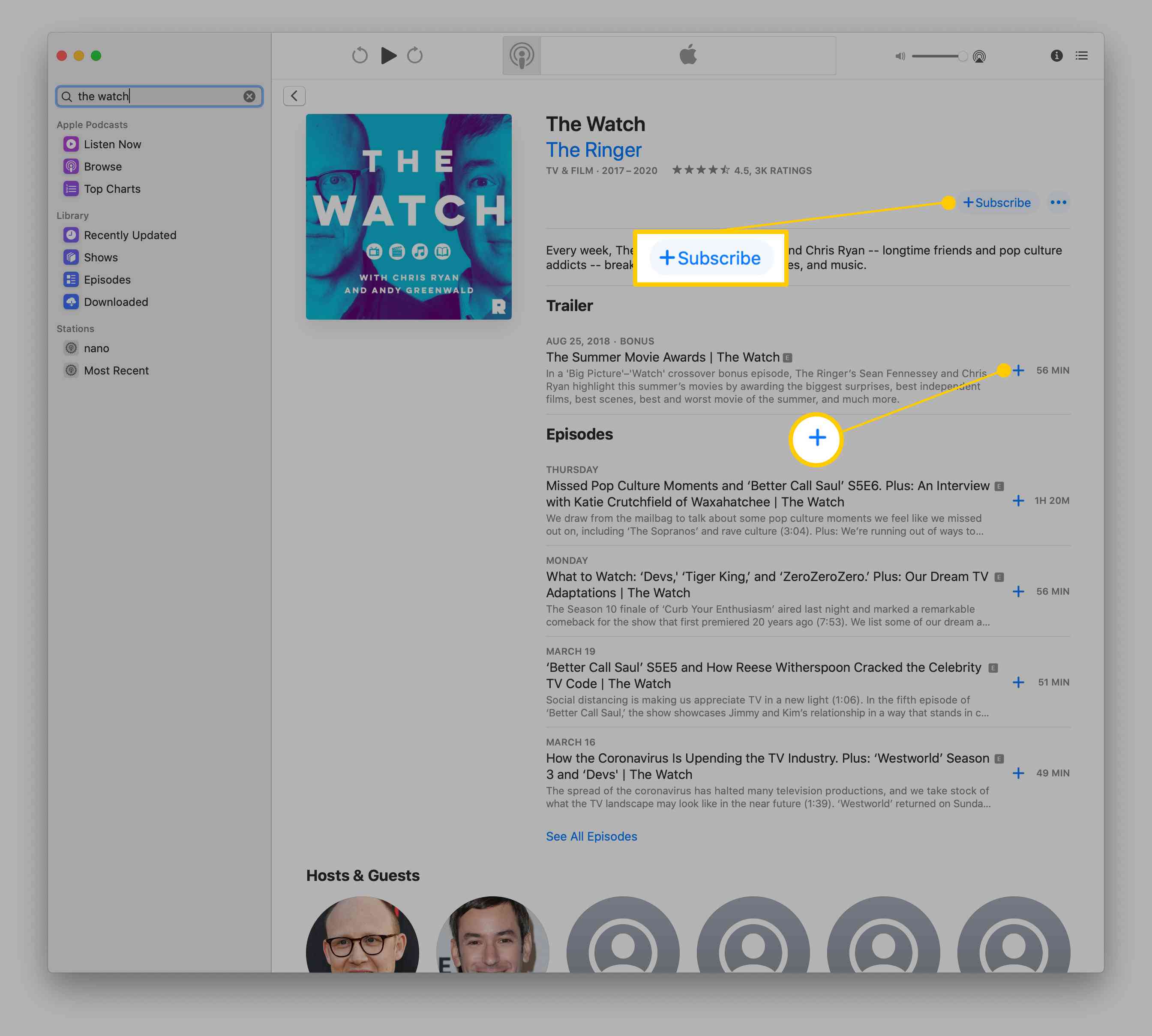 Página da série de podcasts da Apple Podcasts no Mac