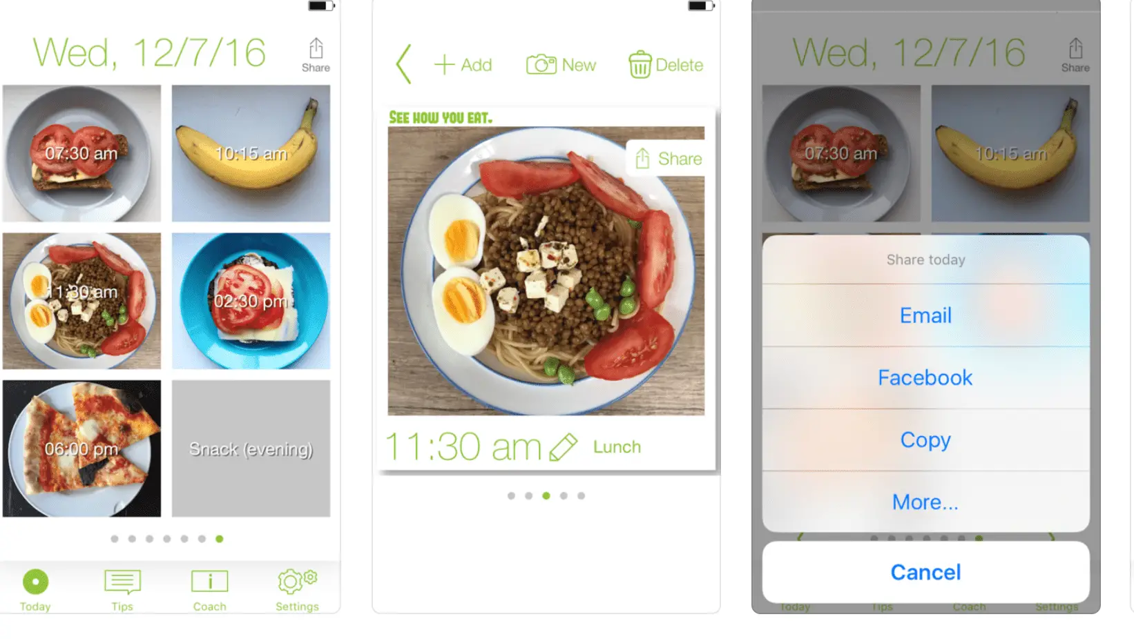 Captura de tela do aplicativo de rastreamento de alimentos, veja como você come