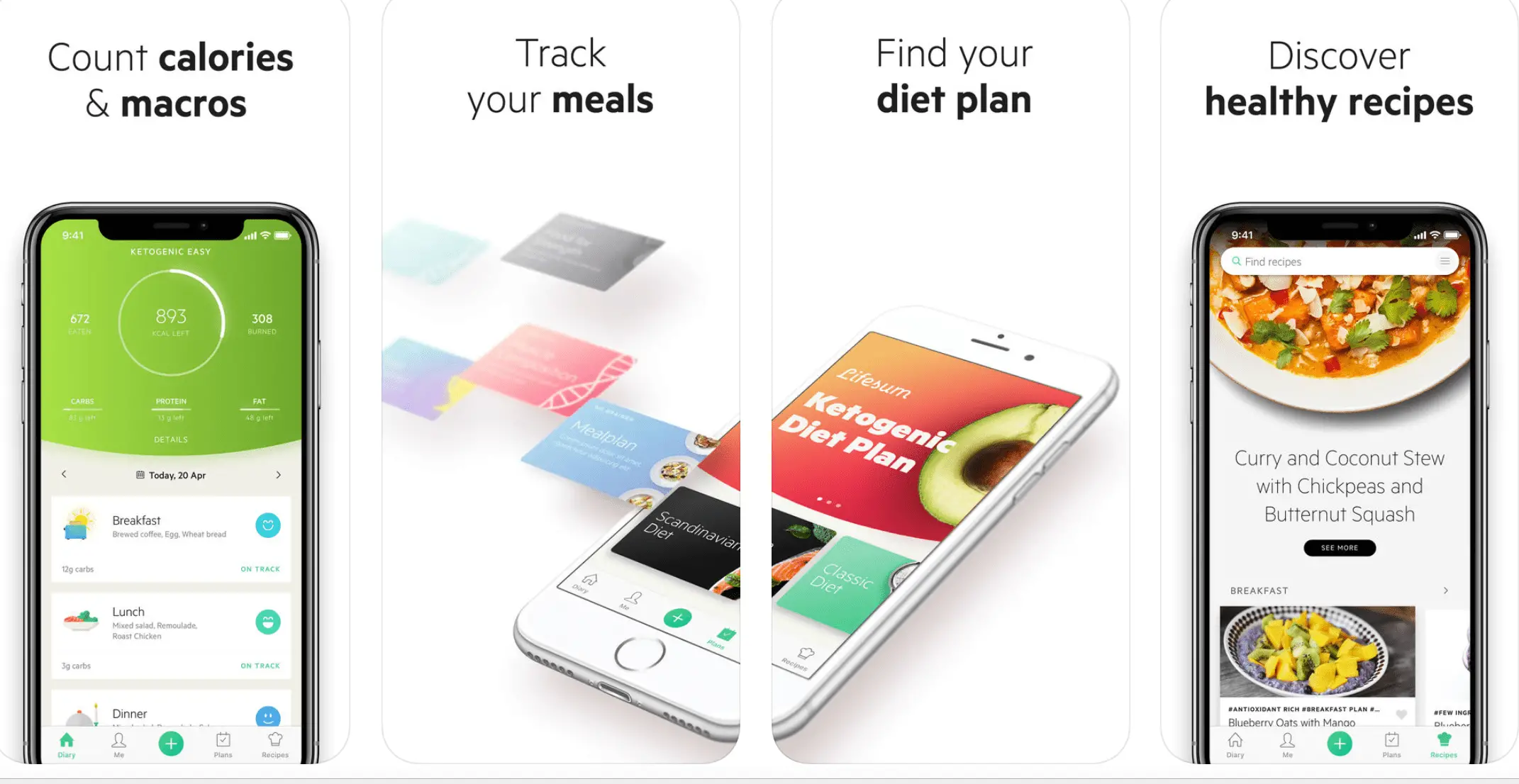 Captura de tela do aplicativo rastreador de comida, Lifesum