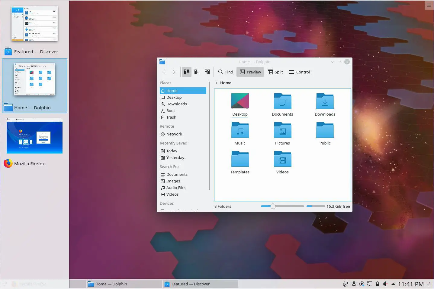 O atalho de teclado de aplicativos minimizados do KDE Plasma.