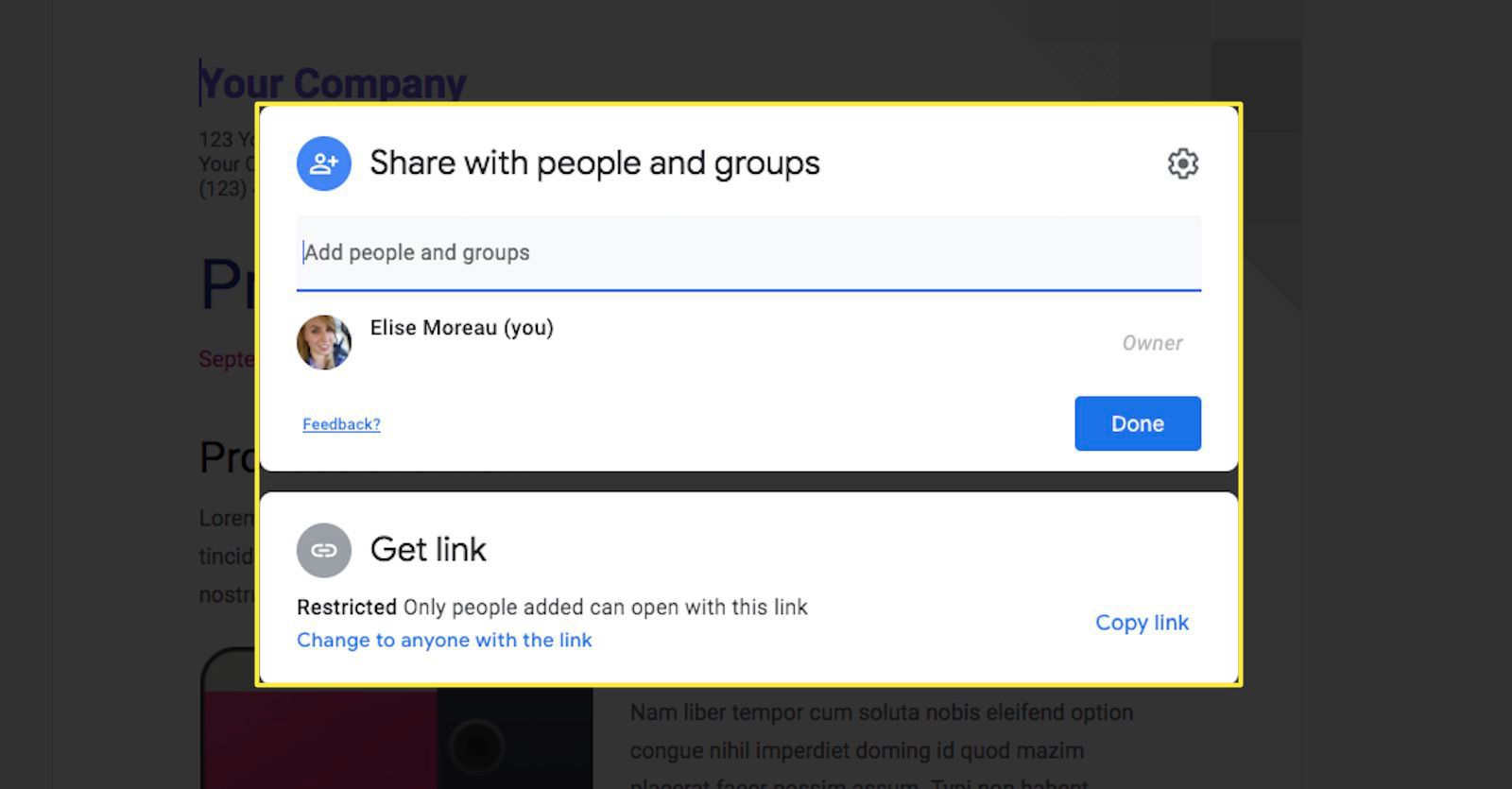 A opção de compartilhamento é o Google Docs.