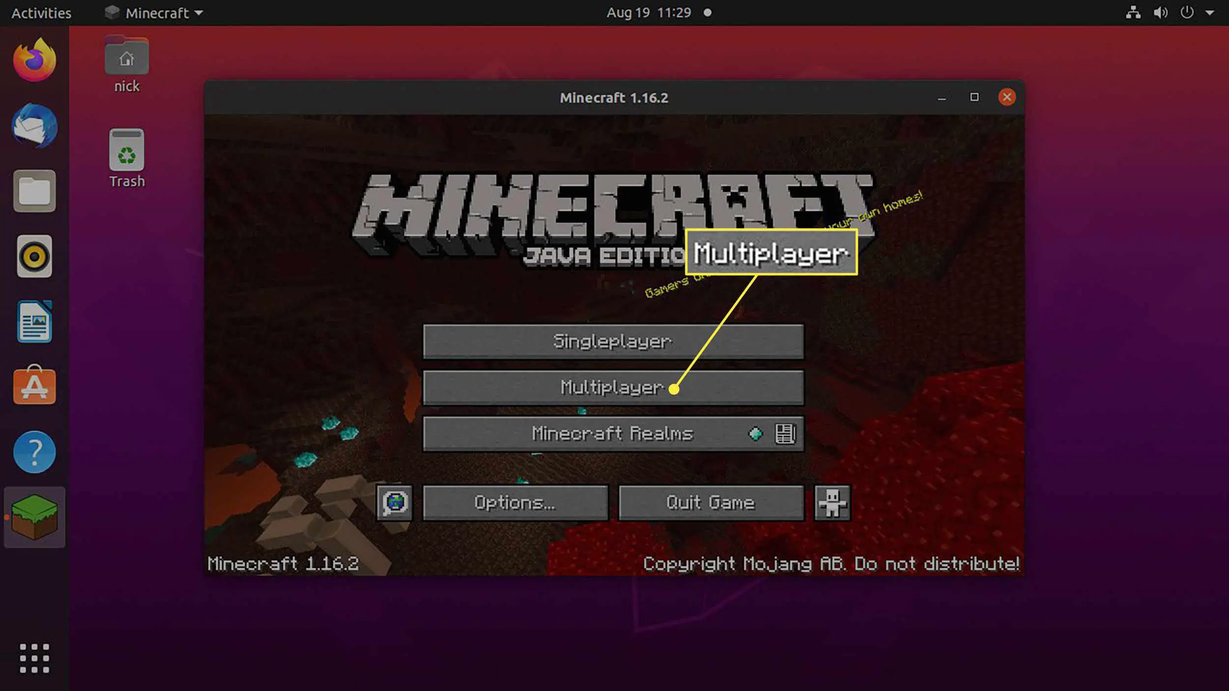 O botão Multiplayer no Minecraft