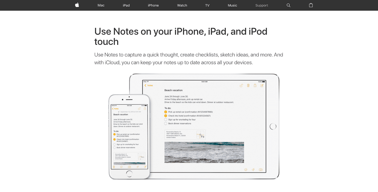 Site do Apple Notes