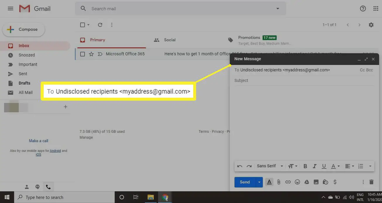 Para destinatários não divulgados no Gmail