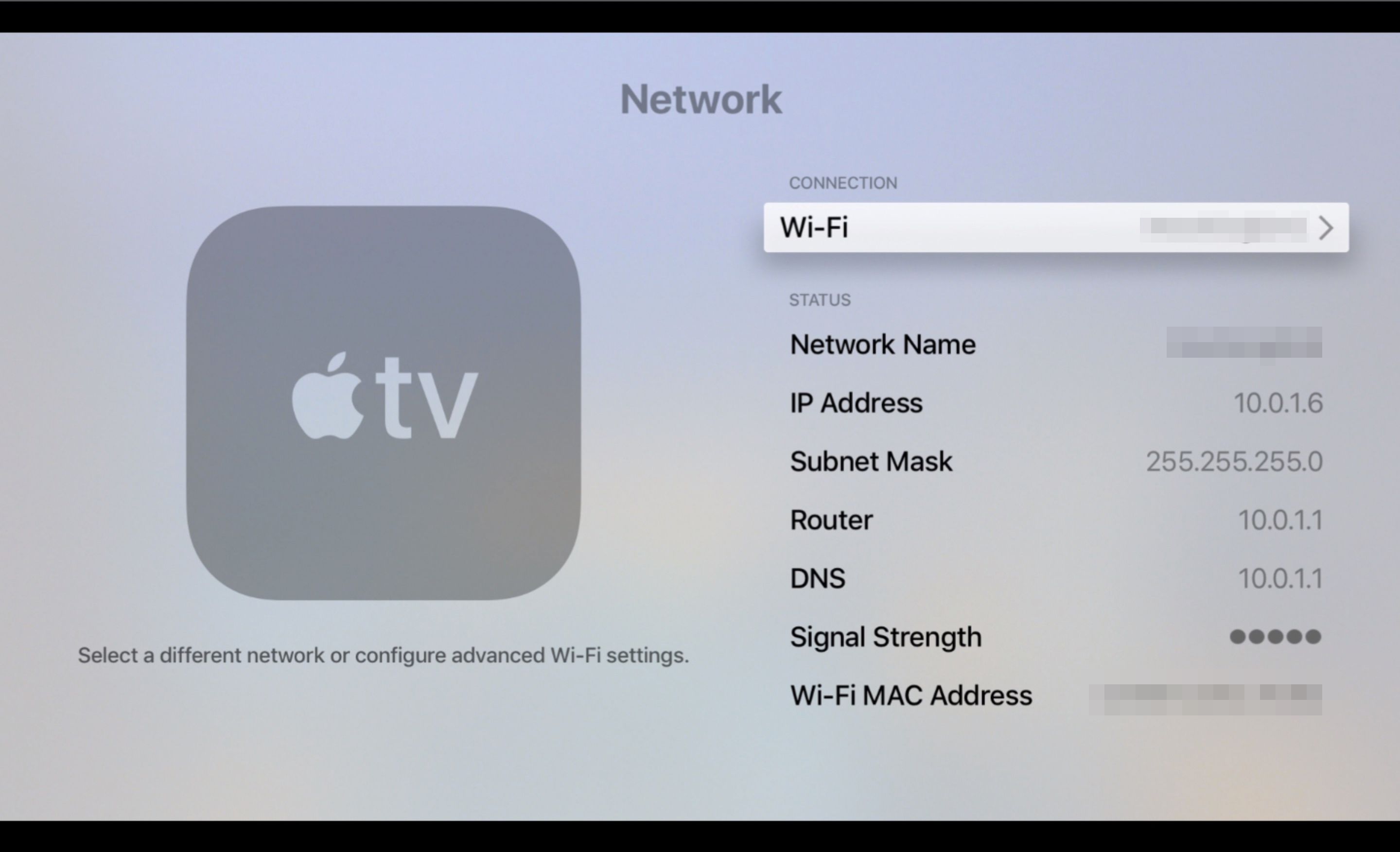 Tela de rede na Apple TV