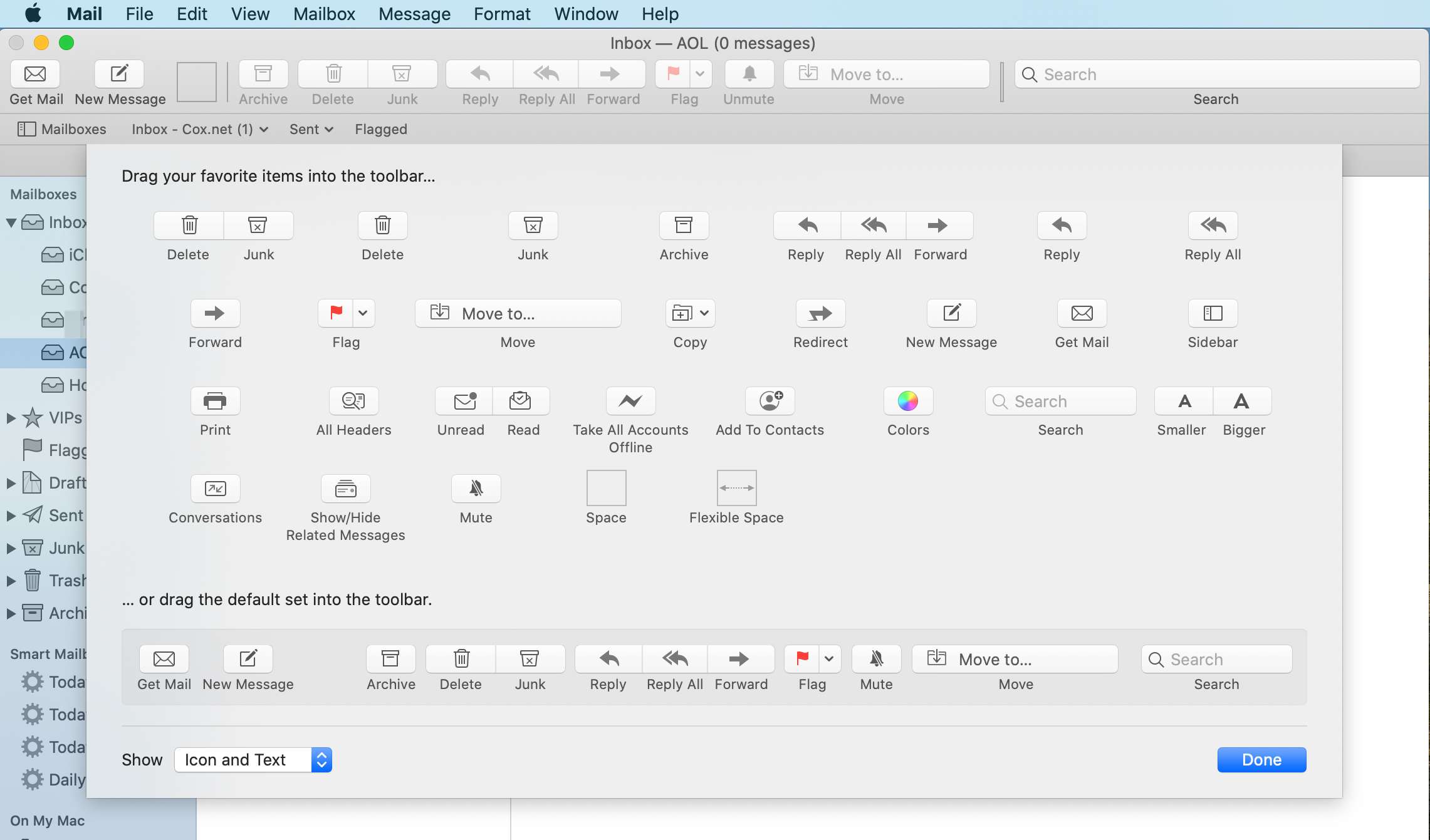 Personalizar a janela da barra de ferramentas no Mac Mail