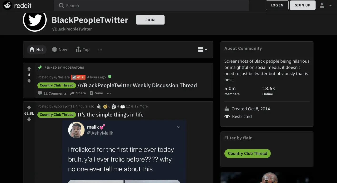 Primeira página de r / BlackPeopleTwitter no Reddit