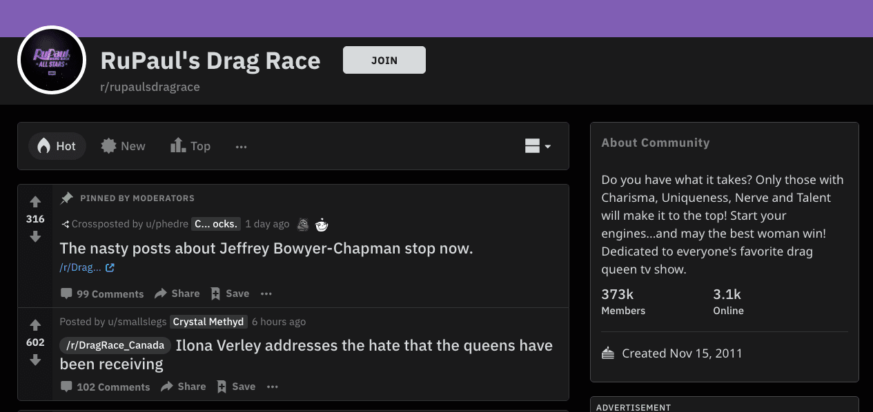 Primeira página de r / RuPaulDragRace no Reddit