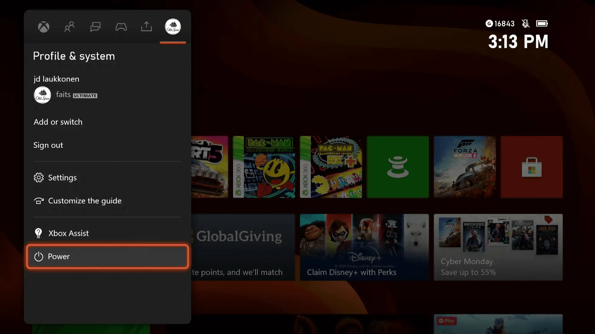 O Guia Xbox Series X | S com o narrador desligado.