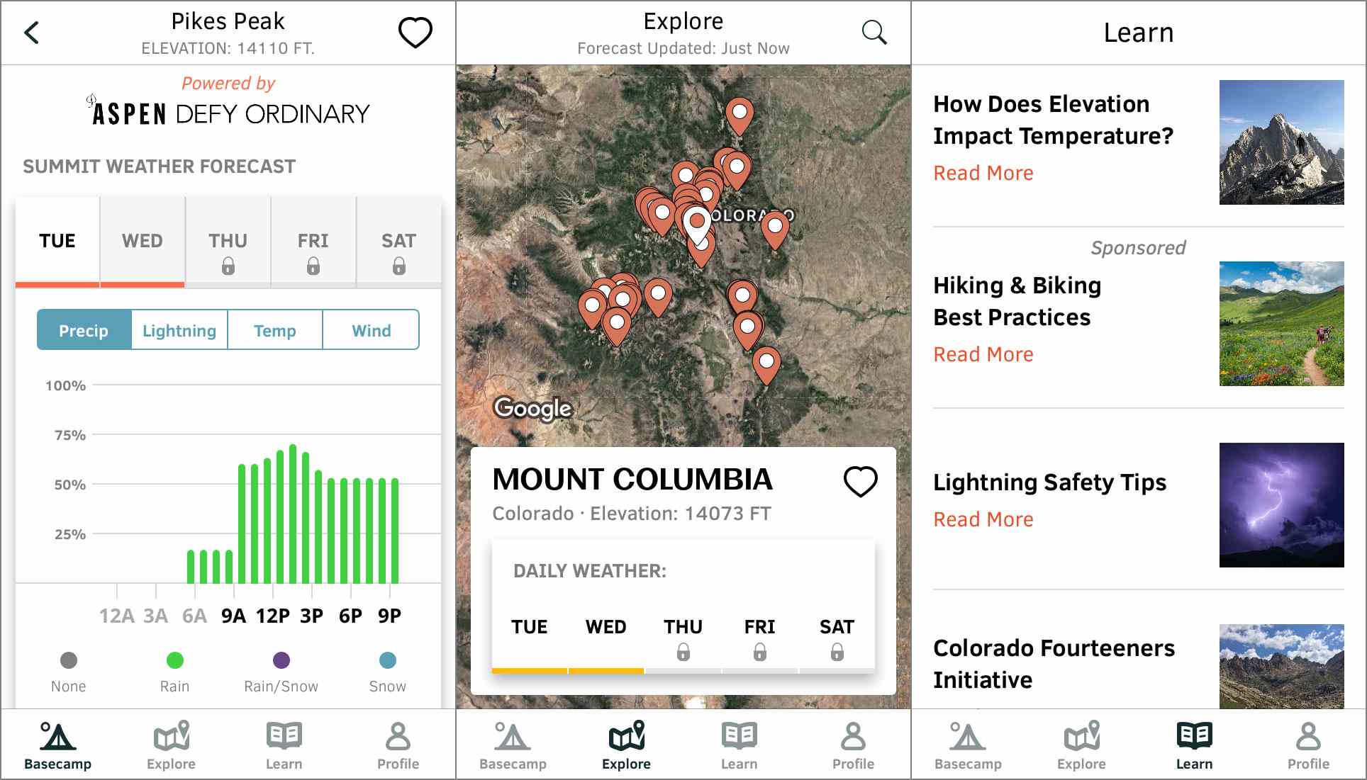 Aplicativo meteorológico OpenSummit para iPhone